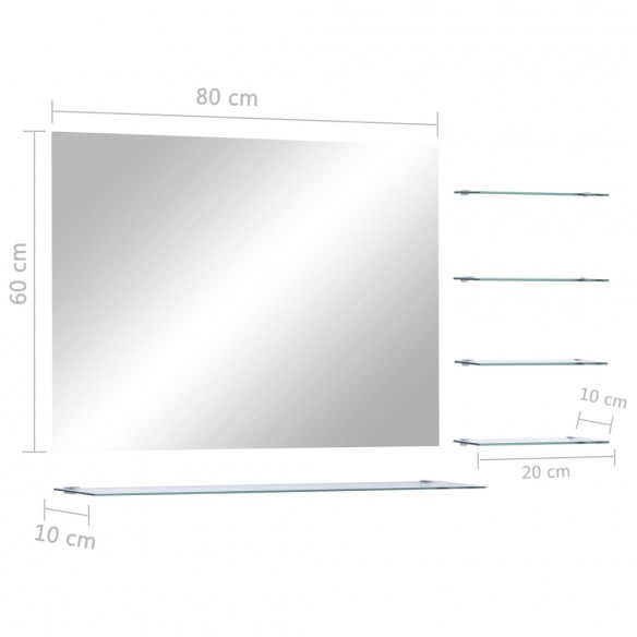 Miroir mural avec 5 étagères argenté 80x60 cm