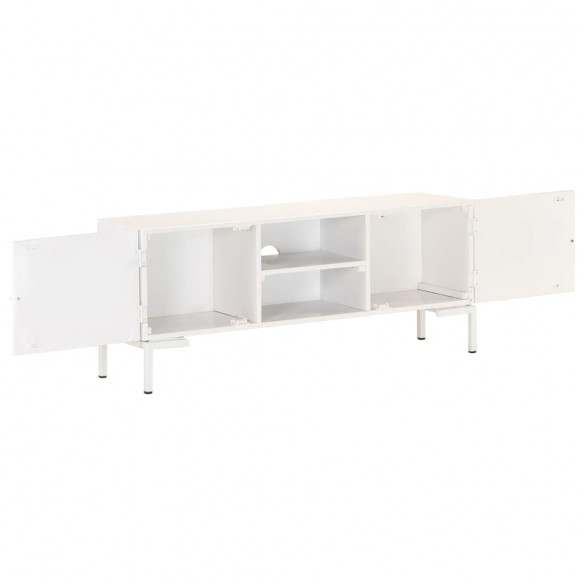 Meuble TV Blanc 115x30x46 cm Bois massif de manguier