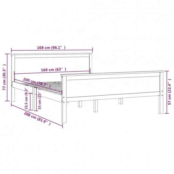 Cadre de lit Marron miel Bois de pin massif 160x200 cm