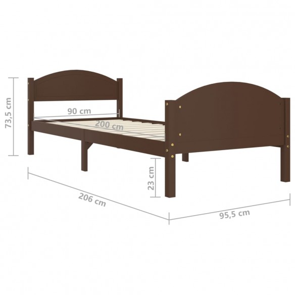 Cadre de lit Marron foncé Bois de pin massif 90x200 cm