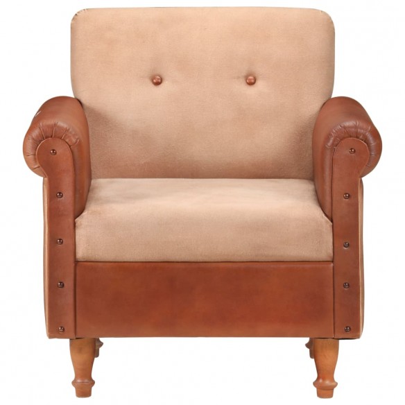 Fauteuil Marron Cuir véritable et toile