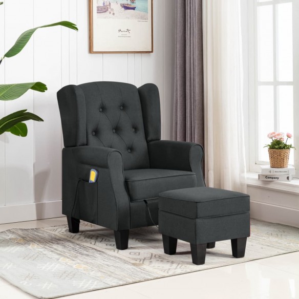 Fauteuil de massage avec repose-pied Gris foncé Tissu