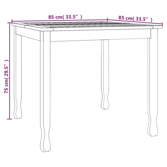 Table à dîner de jardin 85x85x75 cm Bois massif de teck