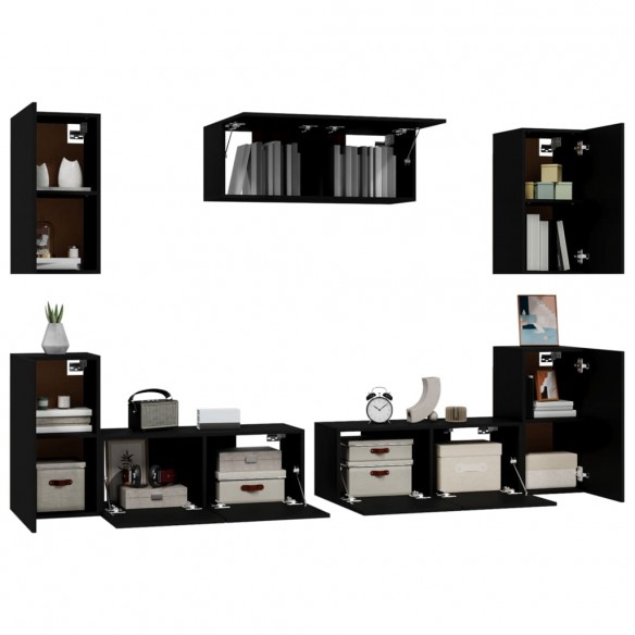 Ensemble de meubles TV 7 pcs Noir Bois d'ingénierie