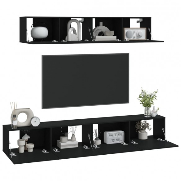 Ensemble de meubles TV 4 pcs Noir Bois d'ingénierie