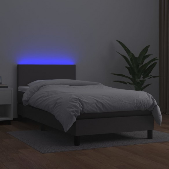 Sommier à lattes de lit et matelas et LED Gris 100x200 cm