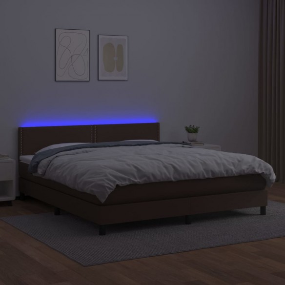 Sommier à lattes de lit avec matelas et LED Marron 180x200 cm