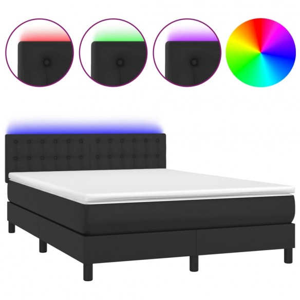 Cadre de lit avec matelas et LED Noir 140x190cm