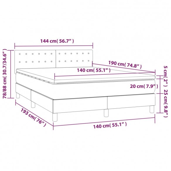 Cadre de lit avec matelas et LED Noir 140x190cm