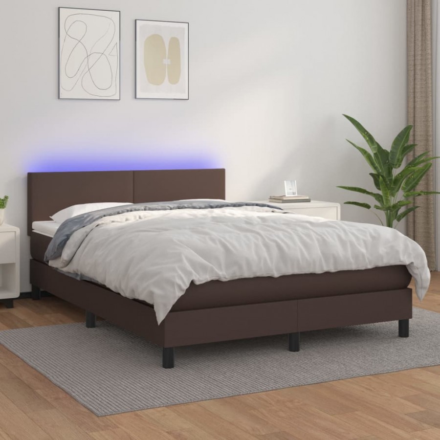 Sommier à lattes de lit avec matelas et LED Marron 140x190 cm