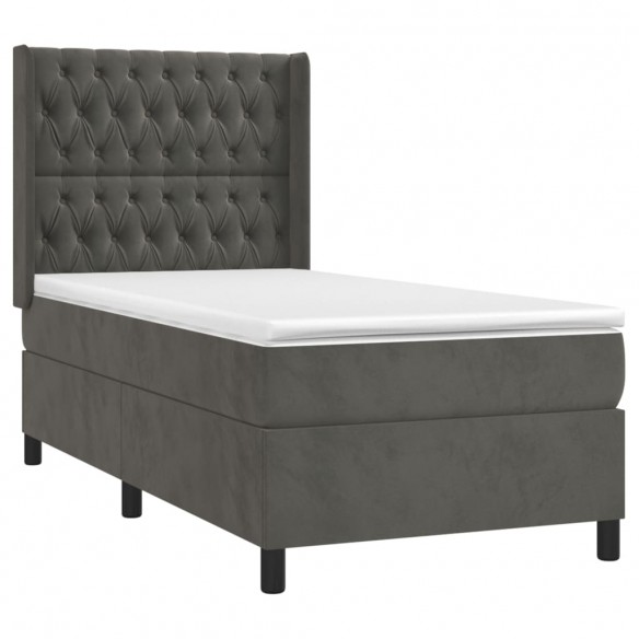 Cadre de lit et matelas Gris foncé 80x200 cm Velours