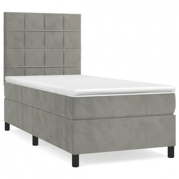 Cadre de lit et matelas Gris clair 90x200 cm Velours