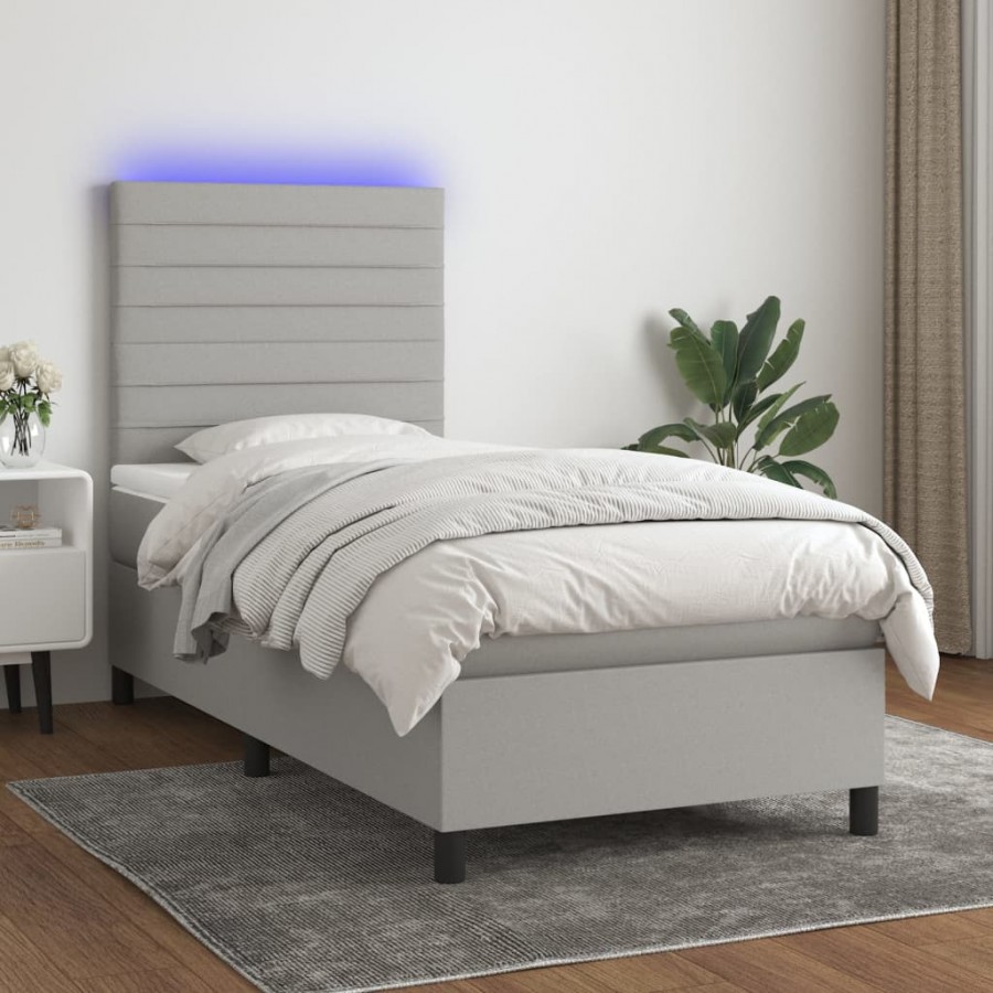 Sommier à lattes de lit avec matelas et LED Gris clair 80x200cm