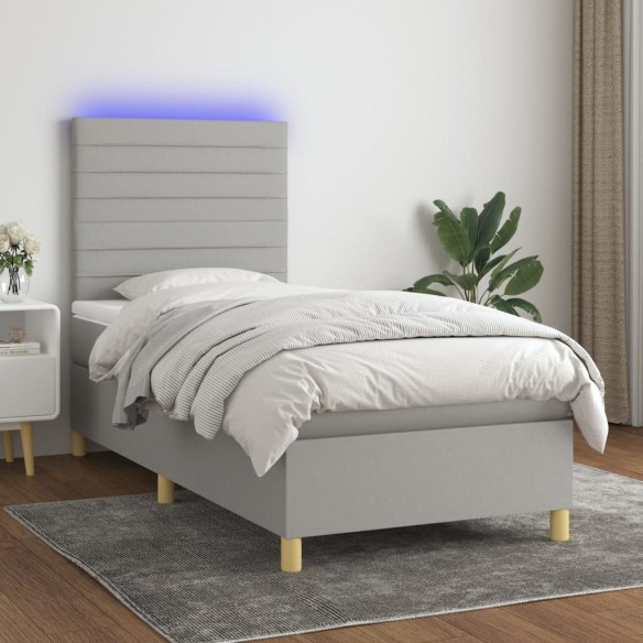 Cadre de lit et matelas et LED Gris clair 80x200cm