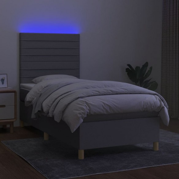 Cadre de lit et matelas et LED Gris clair 80x200cm