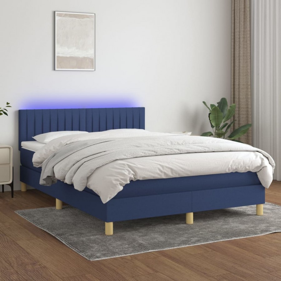 Sommier à lattes de lit avec matelas LED Bleu 140x200 cm Tissu