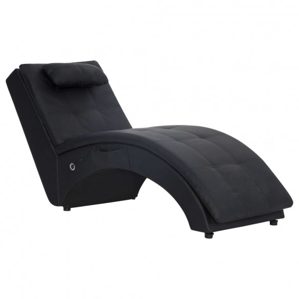 Chaise longue de massage avec oreiller Noir Similicuir