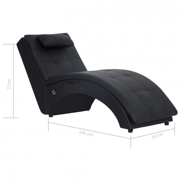 Chaise longue de massage avec oreiller Noir Similicuir