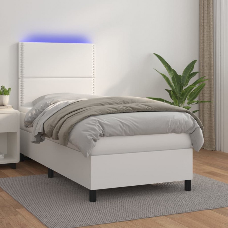 Sommier à lattes de lit avec matelas et LED Blanc 90x200 cm