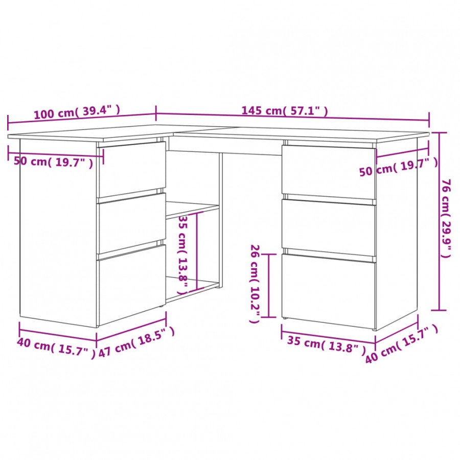 Bureau d'angle Sonoma gris 145x100x76 cm 