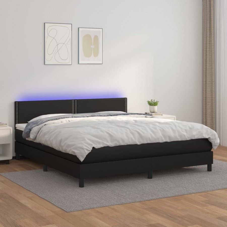Sommier à lattes de lit avec matelas et LED Noir 180x200cm