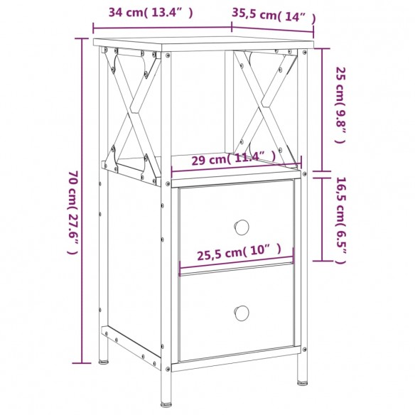 Table de chevet chêne marron 34x35,5x70 cm bois d'ingénierie