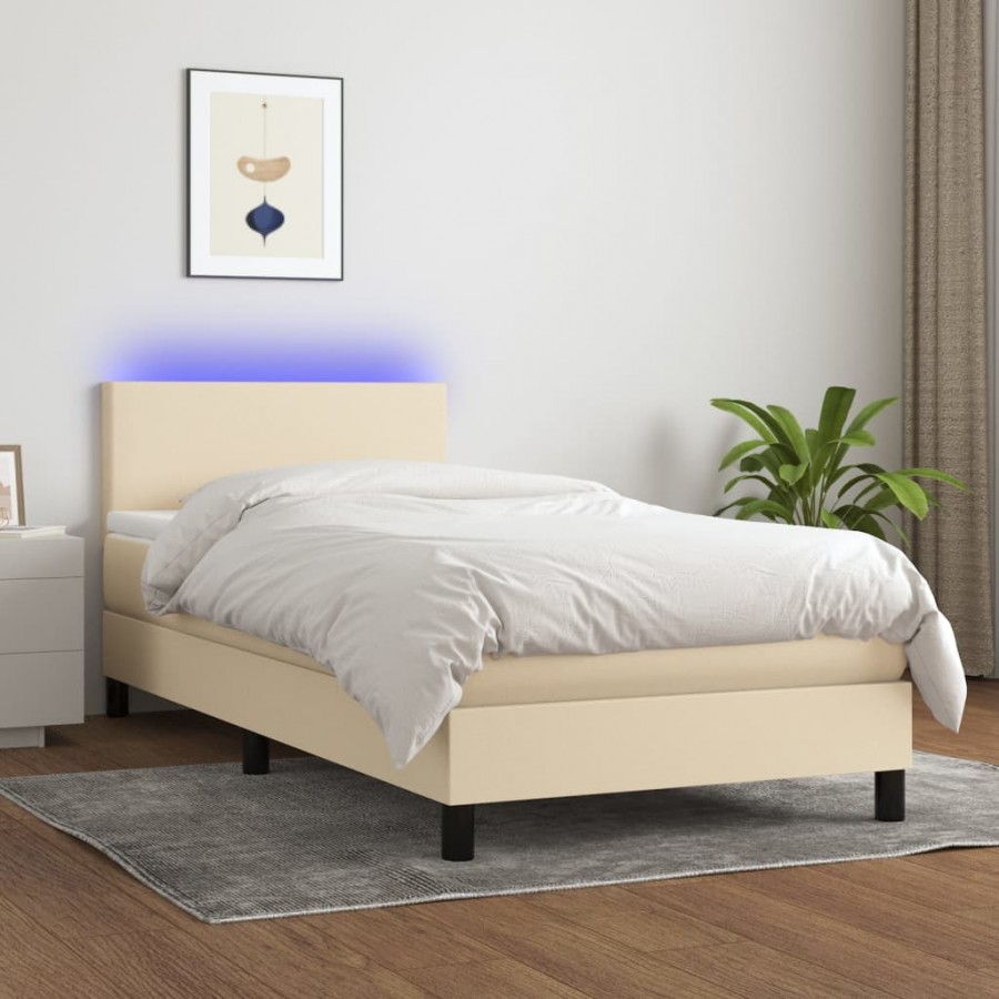 Cadre de lit avec matelas LED Crème 80x200cm Tissu