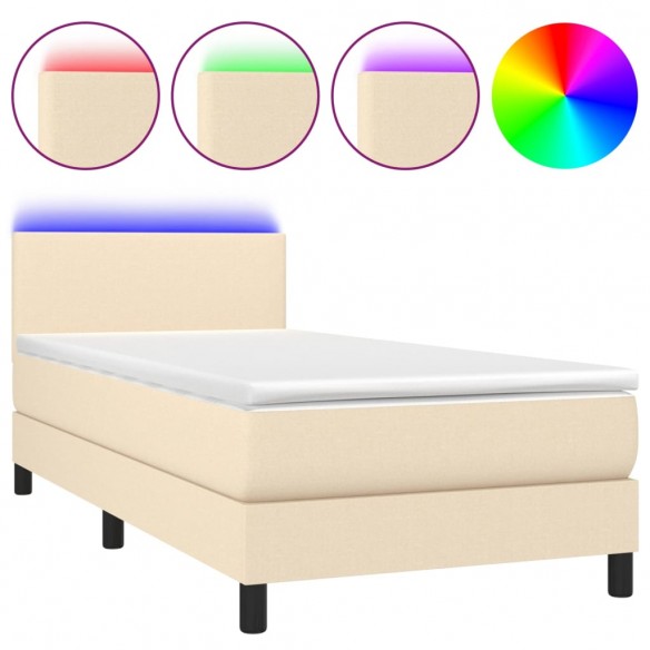 Cadre de lit avec matelas LED Crème 80x200cm Tissu