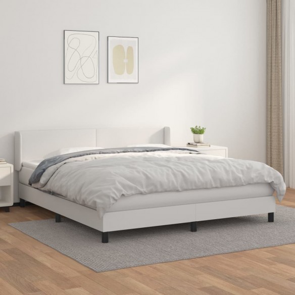 Sommier à lattes de lit avec matelas Blanc 180x200cm Similicuir