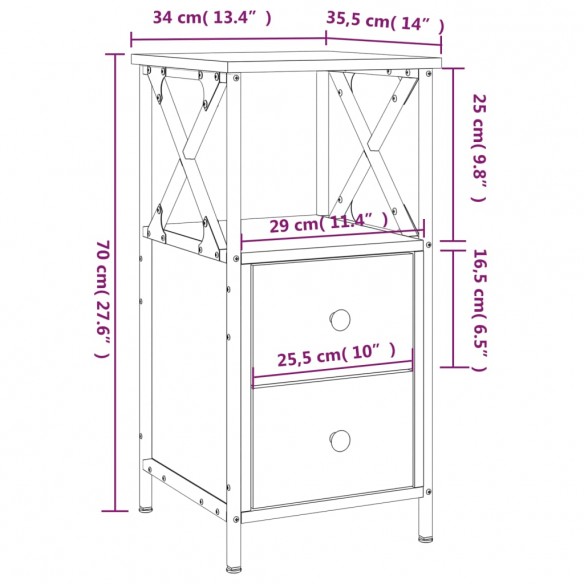 Table de chevet chêne fumé 34x35,5x70 cm bois d'ingénierie