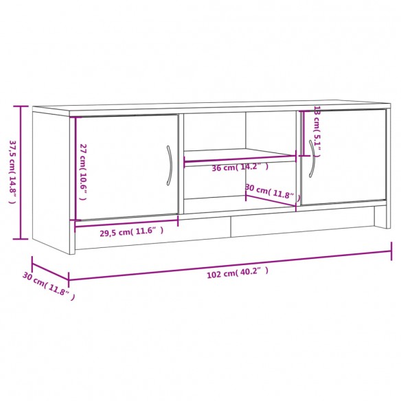 Meuble TV chêne marron 102x30x37,5 cm bois d'ingénierie