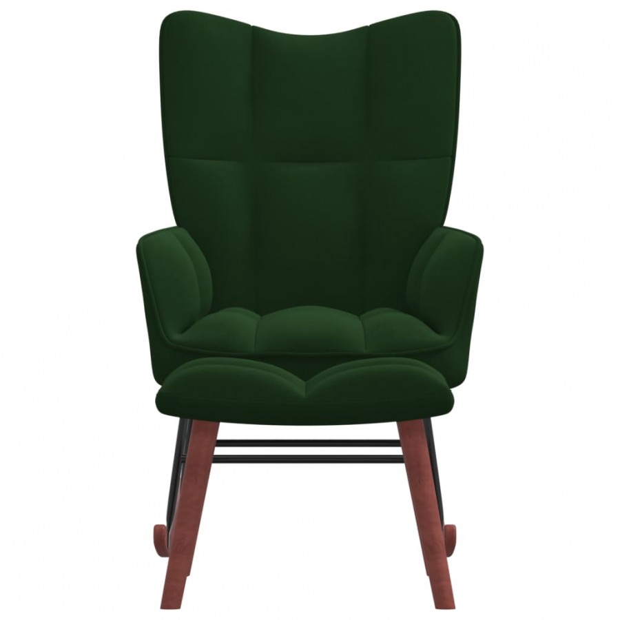 Chaise à bascule avec repose-pied Vert foncé Velours