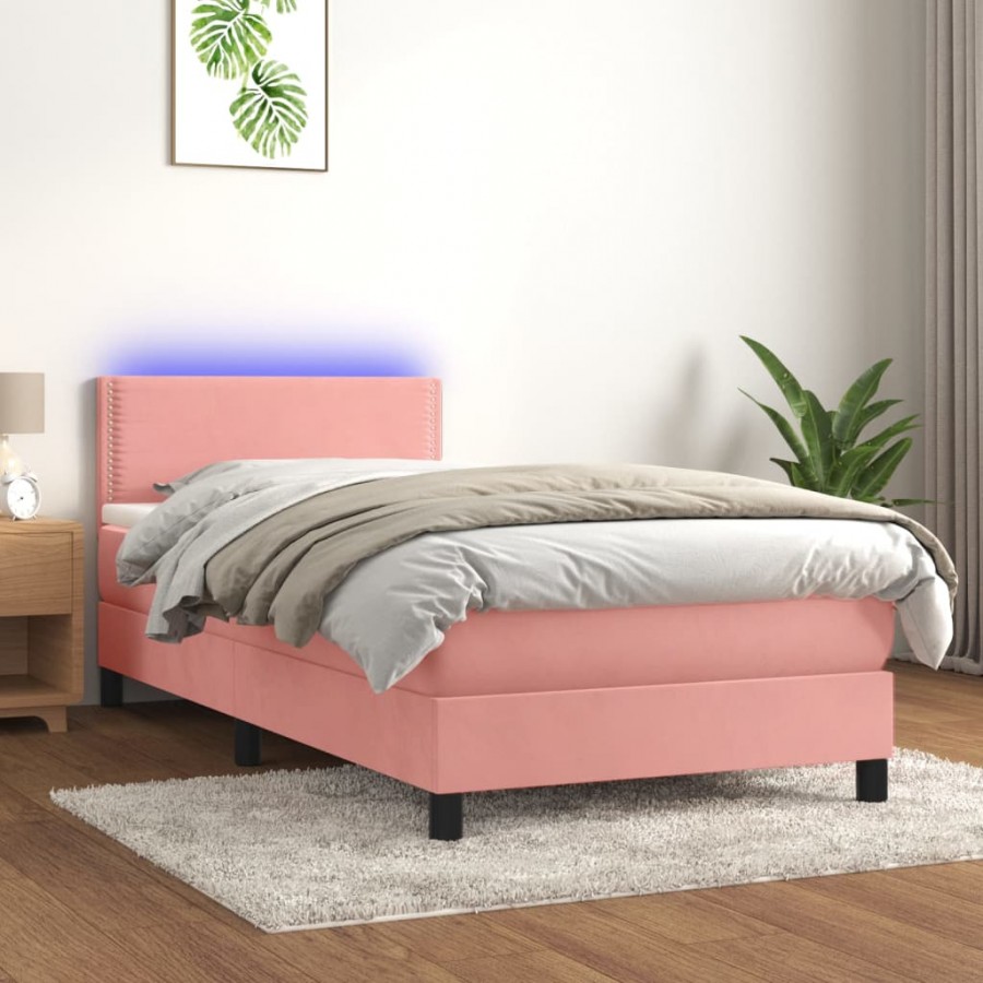 Sommier à lattes de lit avec matelas LED Rose 90x190 cm Velours