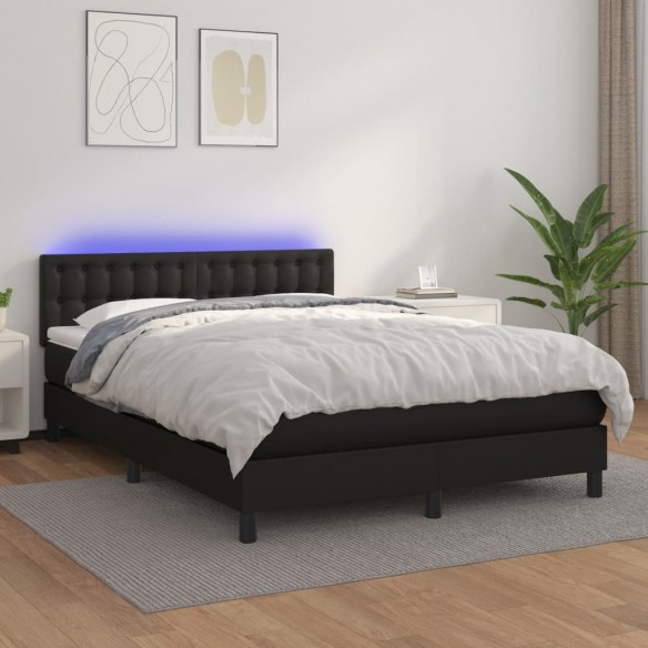 Sommier à lattes de lit avec matelas et LED Noir 140x200cm