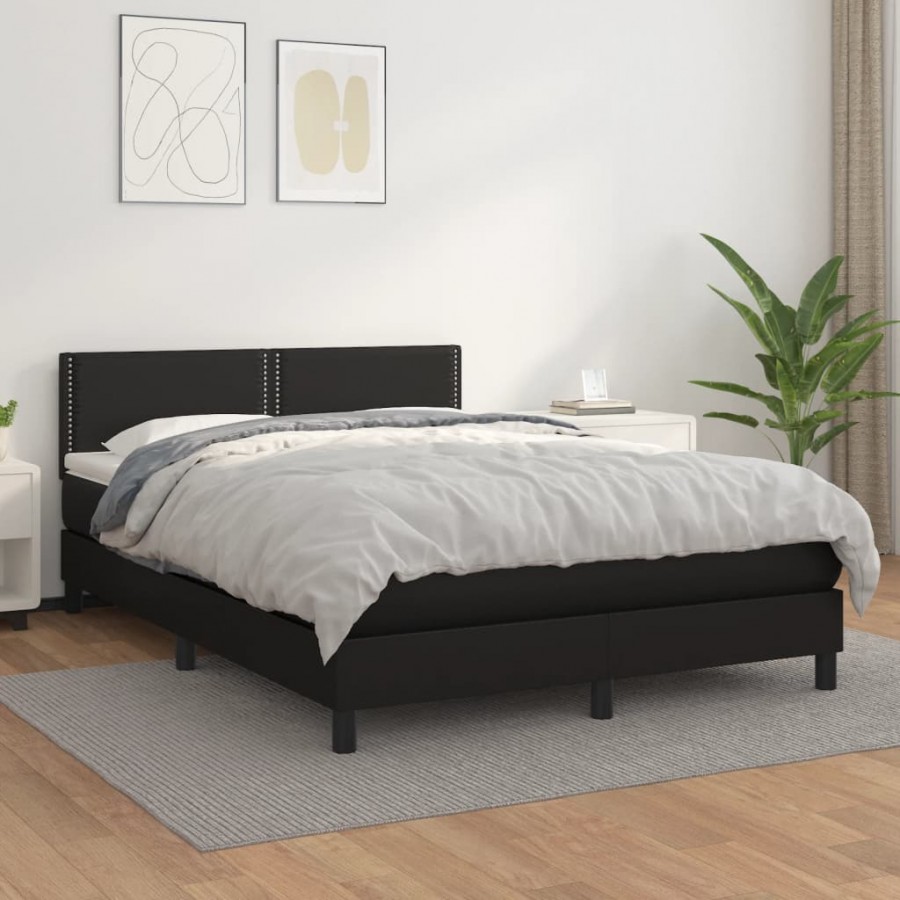 Sommier à lattes de lit avec matelas Noir 140x200 cm Similicuir