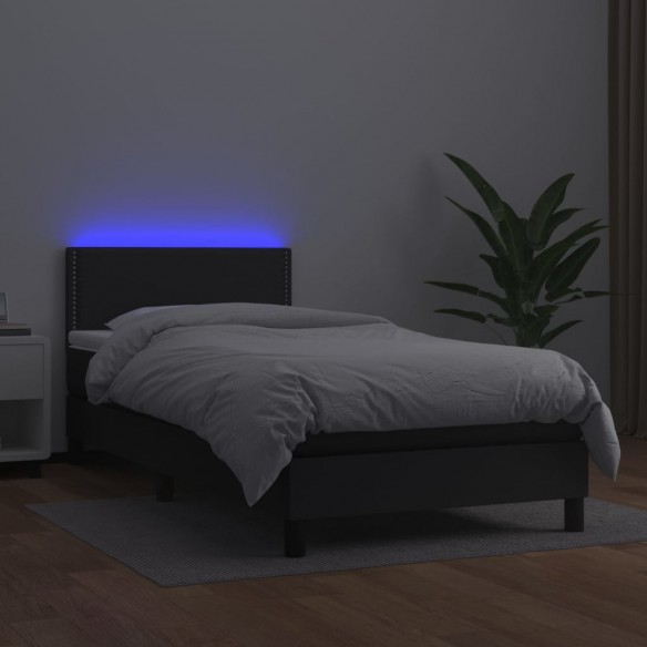 Cadre de lit et matelas LED Noir 90x190cm Similicuir