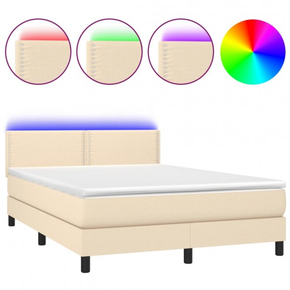 Cadre de lit avec matelas LED Crème 140x190 cm Tissu