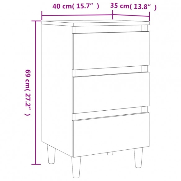 Tables de chevet pieds en bois 2 pcs Chêne sonoma 40x35x69 cm