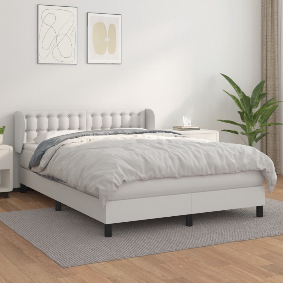 Sommier à lattes de lit avec matelas Blanc 140x200cm Similicuir
