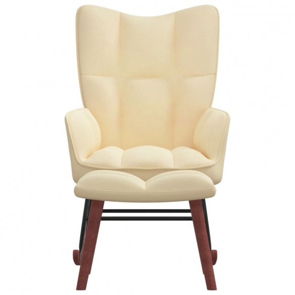 Chaise à bascule avec repose-pied Blanc crème Velours