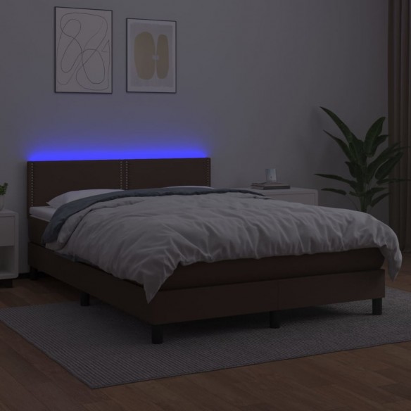 Cadre de lit avec matelas et LED Marron 140x200cm