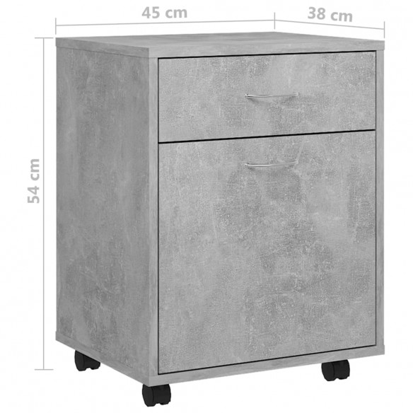 Armoire à roulettes Gris béton 45x38x54 cm Aggloméré