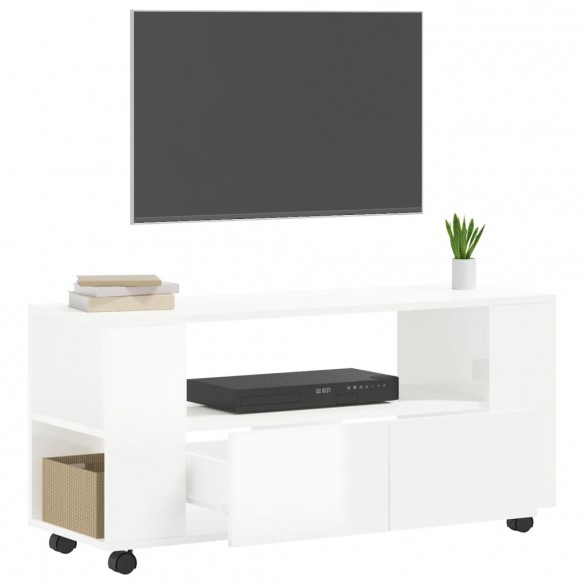 Meuble TV blanc brillant 102x34,5x43 cm bois d'ingénierie