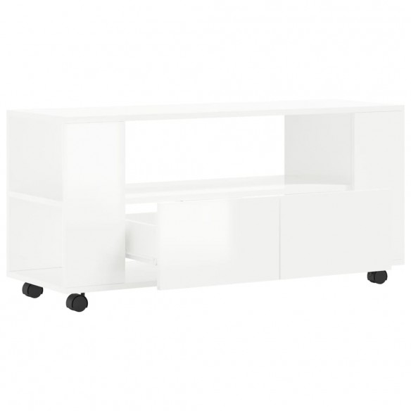 Meuble TV blanc brillant 102x34,5x43 cm bois d'ingénierie