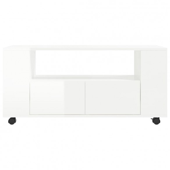 Meuble TV blanc brillant 102x34,5x43 cm bois d'ingénierie