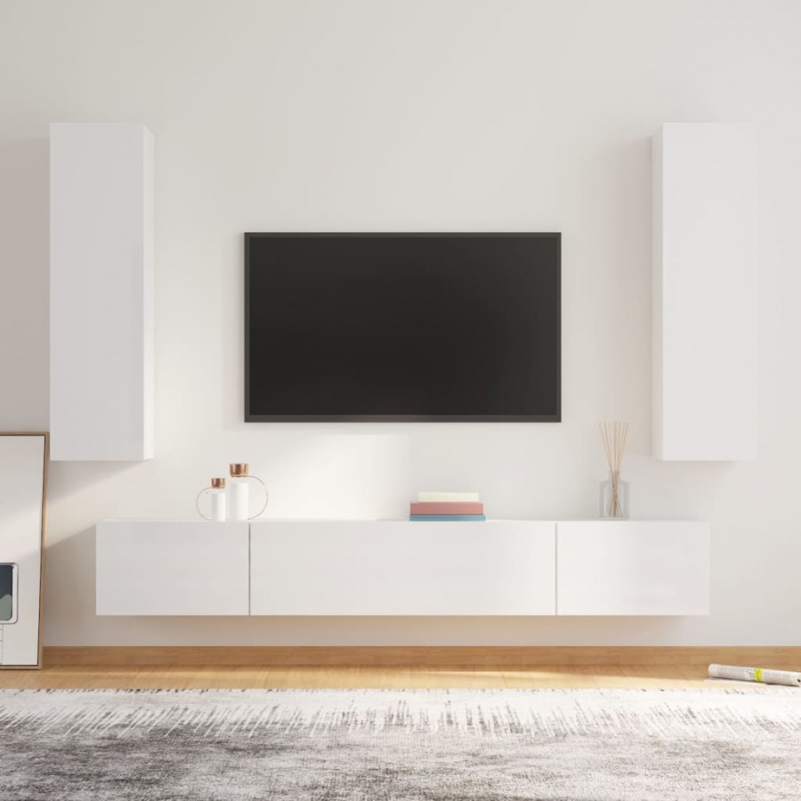 Ensemble de meubles TV 4 pcs Blanc brillant Bois d'ingénierie