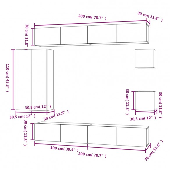 Ensemble de meubles TV 8 pcs Blanc brillant Bois d'ingénierie