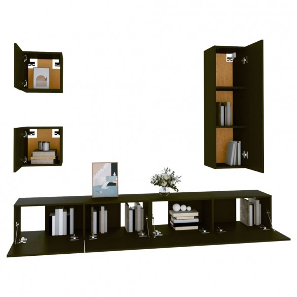 Ensemble de meubles TV 5 pcs Noir Bois d'ingénierie