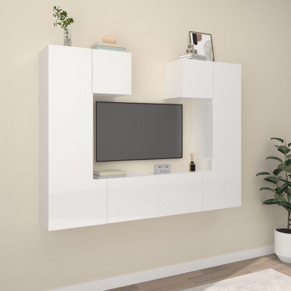 Ensemble de meubles TV 6 pcs Blanc brillant Bois d'ingénierie