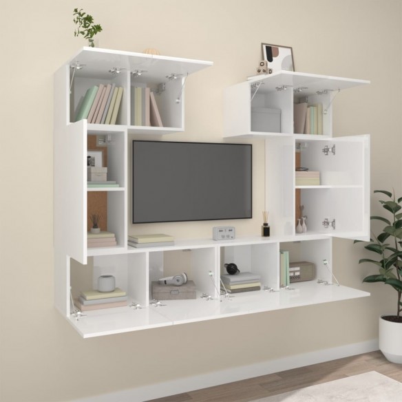 Ensemble de meubles TV 6 pcs Blanc brillant Bois d'ingénierie